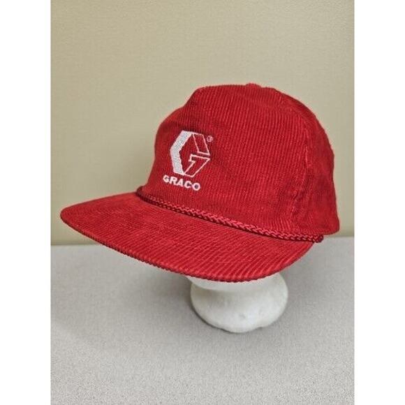GRACO Manufacturing Red Corduroy Snapback Trucker Hat Vintage 90s - Picture 1 of 11